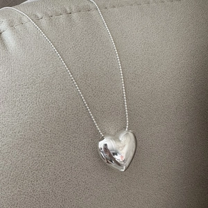 Minimalist S925 sterling silver heart pendant necklace with high-polish snake bone chain