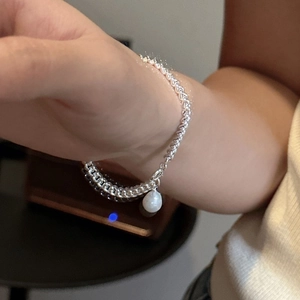 Bracelet Chaîne Torsadée avec Pendentif Perle Artificielle en Argent Sterling 925 Style Coréen Minimaliste Bijoux pour Femmes