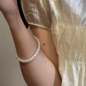 Minimalist S925 sterling silver triple beaded bracelet with high-gloss metallic finish