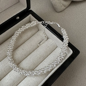 Elegant S925 sterling silver beaded bracelet with three-strand woven design in gift box