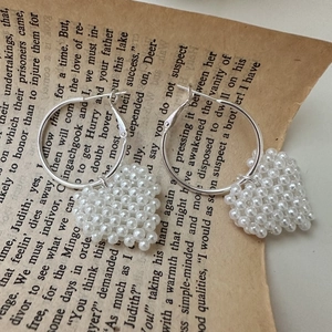 Boucles D'oreilles Créoles En Argent Sterling 925 Avec Pendentif Cœur Tissé En Künstliche Perles D'imitation Style Coréen Pour Femmes