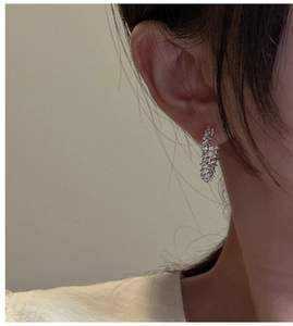 Close-up of S925 sterling silver hoop earrings with sparkling stones on model