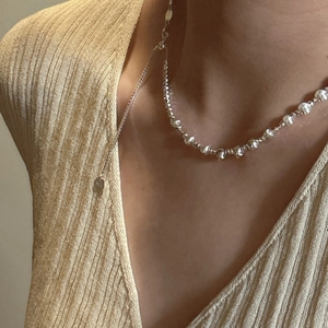 Minimalist S925 sterling silver cat-eye bead necklace with adjustable drawstring chain