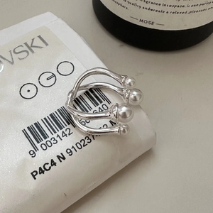 Elegant S925 Sterling Silver Artificial Pearl Criss-cross Open Ring Minimalist Multi Layer Adjustable Finger Ring For Women Jewelry