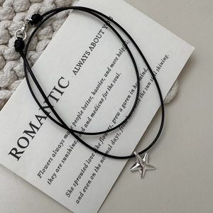Collana con Ciondolo a Stella Marina in Argento Sterling S925 Gioielli Retrò Minimalisti con Cordino Cerato Nero per Donna Quotidiano