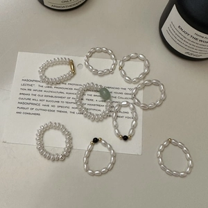 Anello di Perline in Argento Sterling S925 per Donna Minimalista Fatto a Mano Perla Artificial Vetro Cristallo Anello Elastico Gioielli Coreani