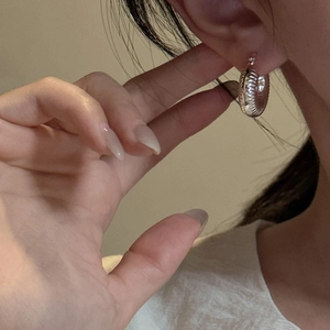 S925 sterling silver hollow croissant hoop earrings for women with textured metal finish