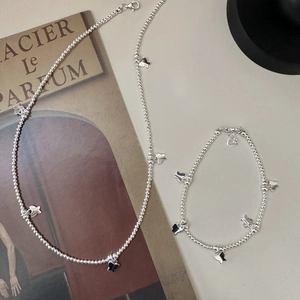 Parure collier et bracelet papillon en argent sterling S925 élégante avec émail noir