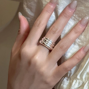 Bague minimaliste en argent sterling S925 à triple couche avec finition miroir poli