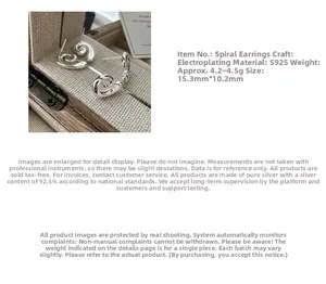 Detailed view of S925 sterling silver conch earrings with size specs 15.3mm by 10.2mm