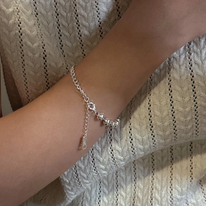 Minimalist S925 sterling silver beaded chain bracelet with adjustable lobster clasp on wrist