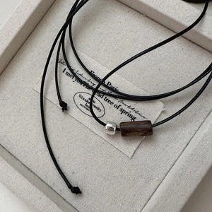 Minimalist 925 Sterling Silver Pendant Necklace Vintage Handmade Wood Bead Black Wax Rope Cord Neck Jewelry For Women Men