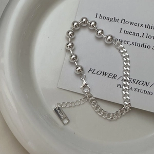 Minimalist S925 sterling silver beaded Cuban link chain bracelet with lobster clasp