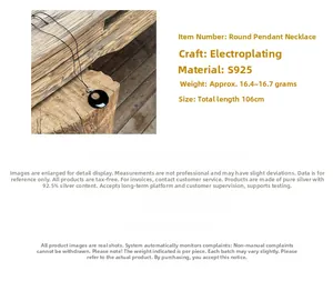 Detailed specs of S925 sterling silver long sweater chain with 50mm obsidian circle pendant