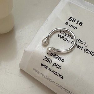 Minimalist S925 sterling silver open pearl ring featuring two 8mm white round pearls