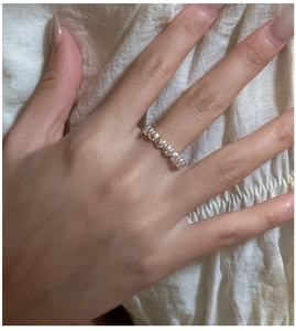 Detailed view of an S925 sterling silver bubble ring with high polish finish on finger
