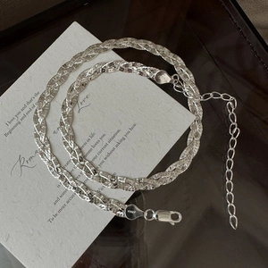 S925 Sterling Silver Italian Braided Chain Necklace Minimalist Flat Snake Chain Clavicle Chain For Women Fashion Jewelry