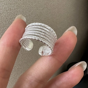 S925 Sterling Silver Multi Layer Line Adjustable Open Ring For Women Minimalist Geometric Korean INS Style Finger Ring Jewelry