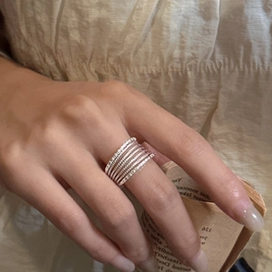 Minimalist S925 sterling silver multi-layer stackable ring with twisted rope texture
