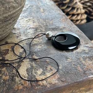 S925 Sterling Silver Black Obsidian Pendant Necklace Niche Design Geometric Round Long Sweater Chain Fashion Jewelry For Women