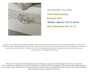 Macro detail of S925 sterling silver double-layer folded ring with 4.8g-5.1g weight info