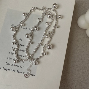 S925 Sterling Silver Beaded Ball Pendant Necklace For Women Minimalist Korean Style Irregular Geometric Tassel Clavicle Chain Jewelry
