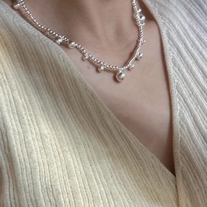 Minimalist S925 sterling silver beaded necklace with round ball pendants for women