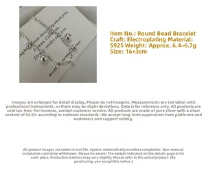 Detail of S925 sterling silver laser ball bracelet with 16+3cm adjustable extension chain