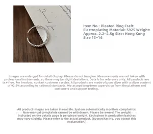 Detail showing S925 sterling silver ring texture with electroplating and weight specs