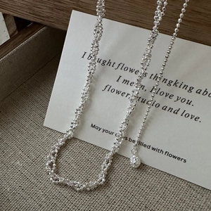 Collier multicouche en argent S925 avec perles scintillantes et pendentif boule