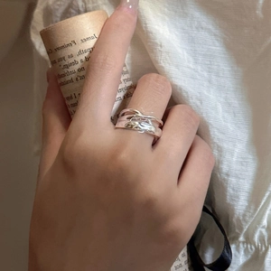 Vintage S925 sterling silver multilayer crossover ring with hand-hammered texture