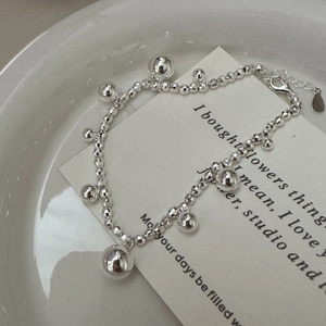 S925 Sterling Silver Beaded Bracelet For Women Simple Fashion Geometric Ball Dangle Bracelet Adjustable Korean Style Jewelry Gift