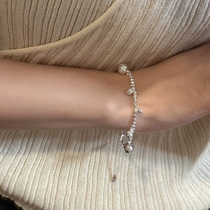 Minimalist S925 sterling silver beaded bracelet with polished sphere pendants for women