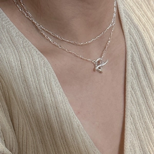 Minimalist S925 sterling silver layered necklace with double chains and toggle clasp