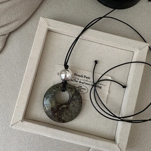 Collier Pendentif Beignet en Pierre Naturelle Argent Sterling 925 Vintage pour Femmes Longue Chaîne de Pull Bijoux Galvanisés