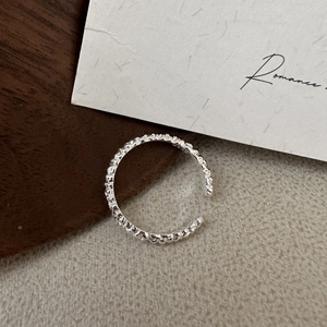 Minimalist S925 sterling silver open ring with unique ripple texture and adjustable band