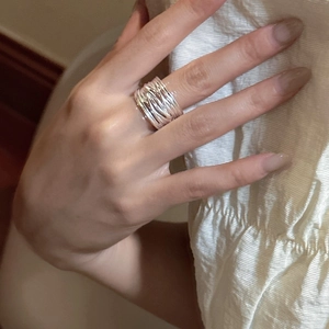 S925 sterling silver multi-layer wire wrapped ring with wide nest design for women