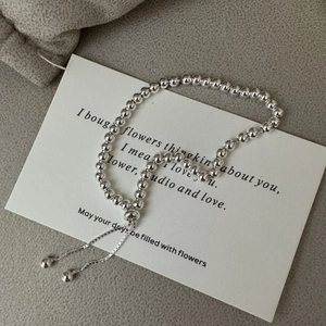 Minimalist 925 Sterling Silver Round Bead Adjustable Drawstring Bracelet For Women Korean Style Fashion Jewelry Gift