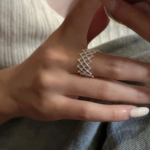 S925 sterling silver mesh ring with vintage woven hollow design for women