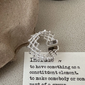 Minimalist S925 sterling silver open ring with unique hollow woven mesh pattern design