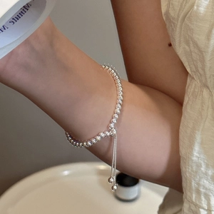 Elegant S925 sterling silver beaded bracelet with adjustable pull chain on wrist