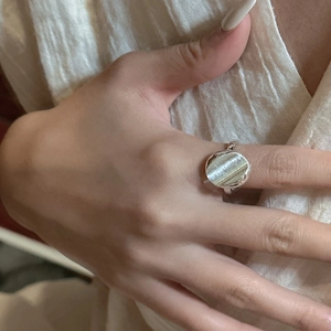 S925 sterling silver brushed round ring with minimalist matte finish on hand
