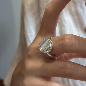 Minimalist S925 sterling silver ring with brushed metal disc and polished edges