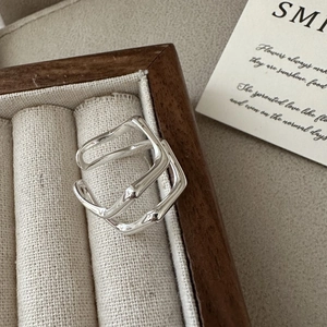 S925 Sterling Silver Double Layer Wave Ring Minimalist Geometric Adjustable Open Finger Ring For Women Fashion Jewelry