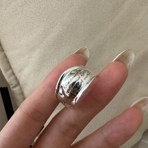 S925 Sterling Silver Open Ring For Women Korean Style Retro Minimalist Wide Band Letter Engraved Adjustable Finger Ring Jewelry
