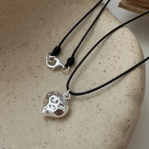 Minimalistische 925 Sterlingsilber Gehämmerte Herz Anhänger Halskette Für Damen Vintage Stil Schwarz Kordelkette Schmuck