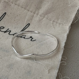 925 Sterling Silver Wave Irregular Bangle For Women Minimalist Polished Open Bracelet Korean Style Vintage Fashion Jewelry