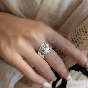 Minimalist S925 sterling silver wide band ring with inspirational letter engraving