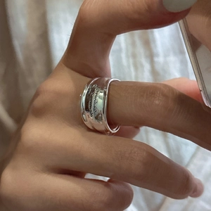 Minimalist S925 sterling silver wide band ring with elegant cursive letter engraving