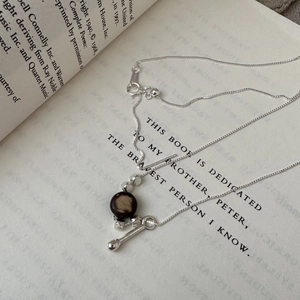 925 Sterling Silver Pendant Necklace For Women Retro Minimalist Water Drop Dark Brown Bead Box Chain Fashion Jewelry